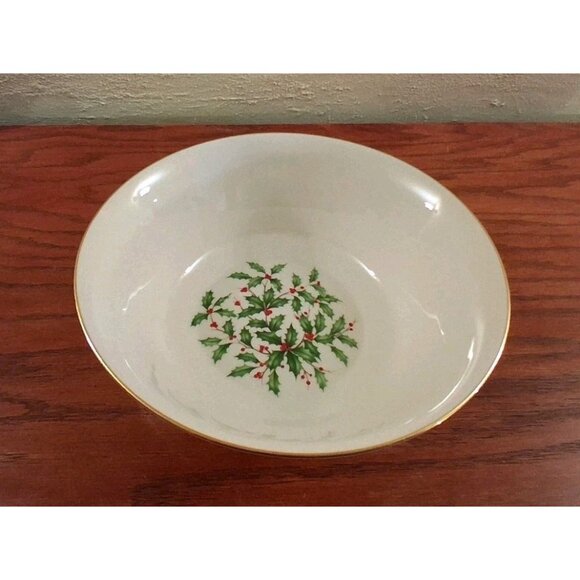 Lenox Special Holiday Holly Berry Round Serving Bowl Christmas Vintage USA - Picture 3 of 6